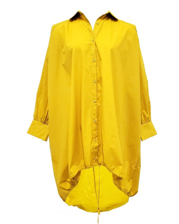Oversized Bubble Long Sleeve Drawstring Hem Shirt Dress-04