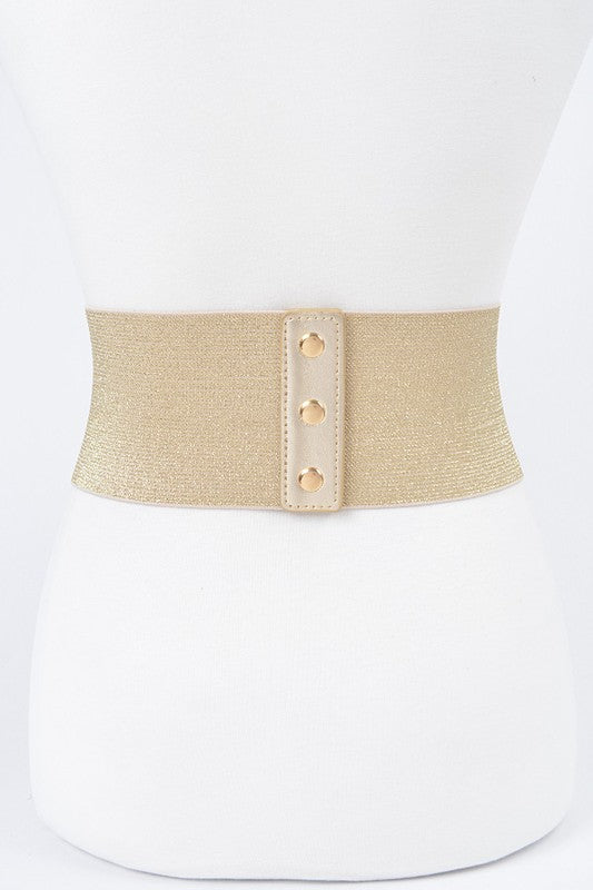 Faux Leather Wide Elastic Plus Size Belt -GOLD