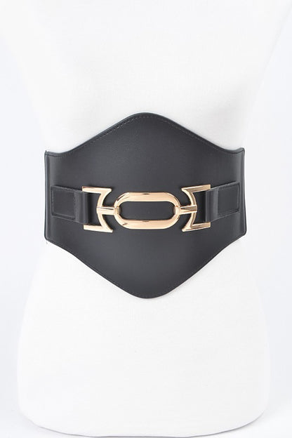 Faux Leather Wide Elastic Plus Size Belt -BLACK