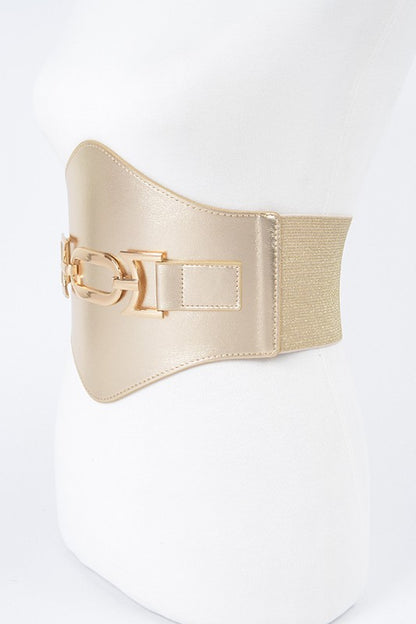 Faux Leather Wide Elastic Plus Size Belt -GOLD