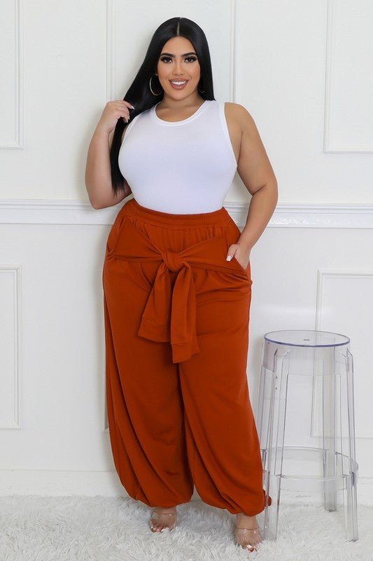 PLUS SIZE JEANNIE JOGGERSS W/Self-tie strapS-RUST