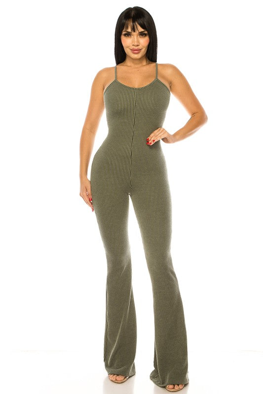 PLUS SIZE 2-PIECE RIBBED HOODIED BELL BUTTOM SET-OLIVE