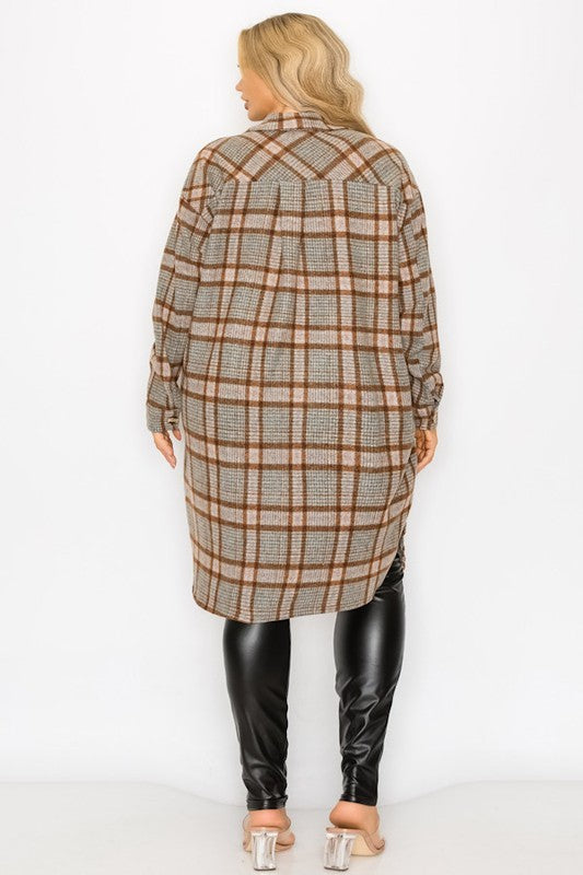 Oversized Shacket-BROWN MIX