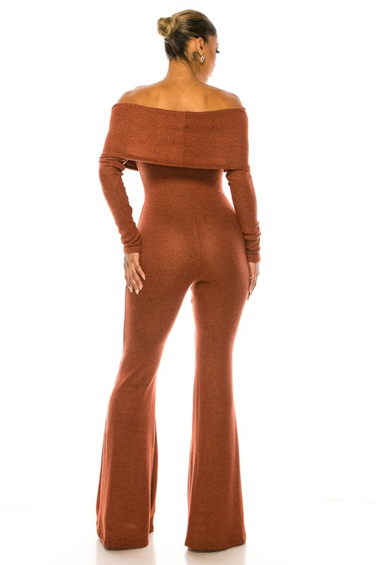 OFF SHOULDER long sleeve hacci jumper-RUST