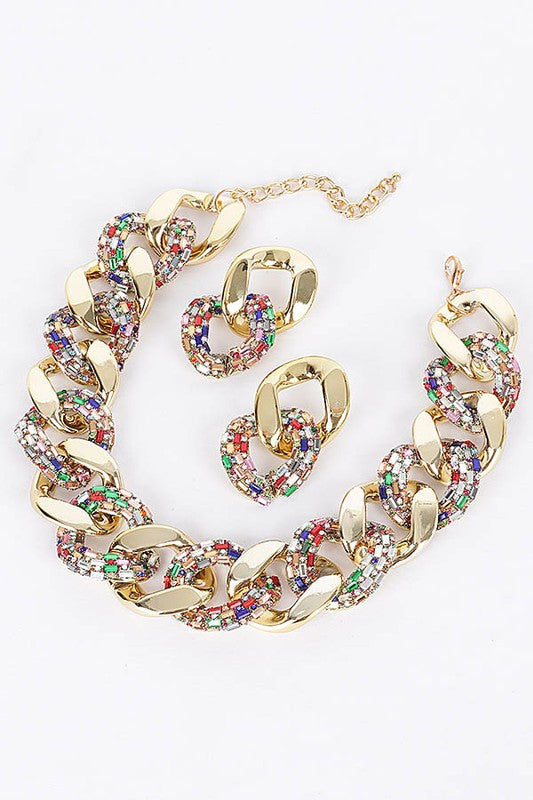 CCB Chain Rhinestone Necklace Set-MULTI