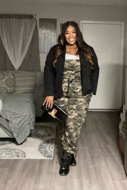 PLUS SIZE CAMO OVERALL JUMPSUIT