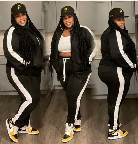 2-PIECE STRIPED SIDE TRACKSUIT-BLACK/WHITE