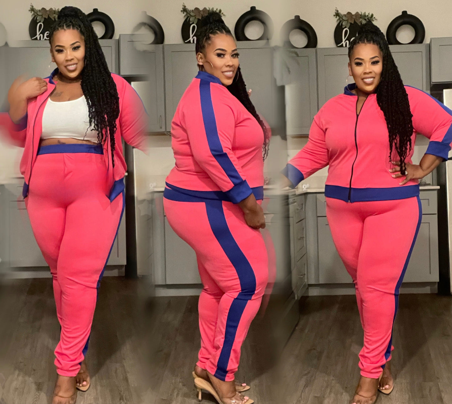 PLUS SIZE 2-PIECE COLORBLOCK JOGGER SET