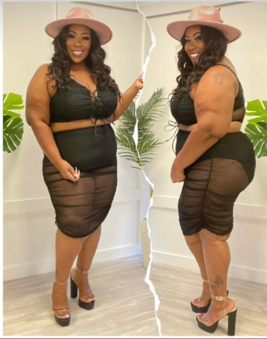 BLACK Plus Size Sexy Ruched Set