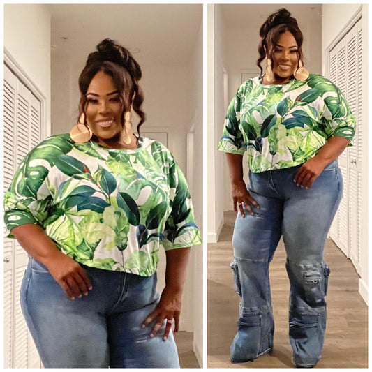 GREEN FLORAL MIX PLUS SIZE TOP-16