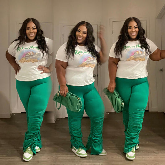 PLUS SIZE STACKED PANTS -KELLY GREEN