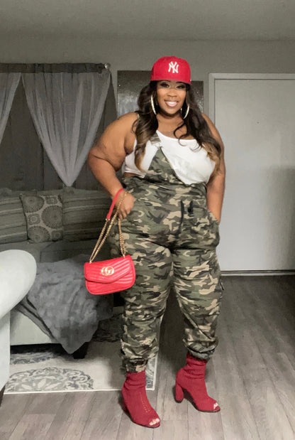 PLUS SIZE CAMO OVERALL JUMPSUIT