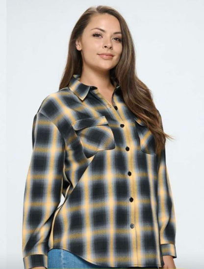 PLUS SIZE PLAID BUTTON UP SHIRT-