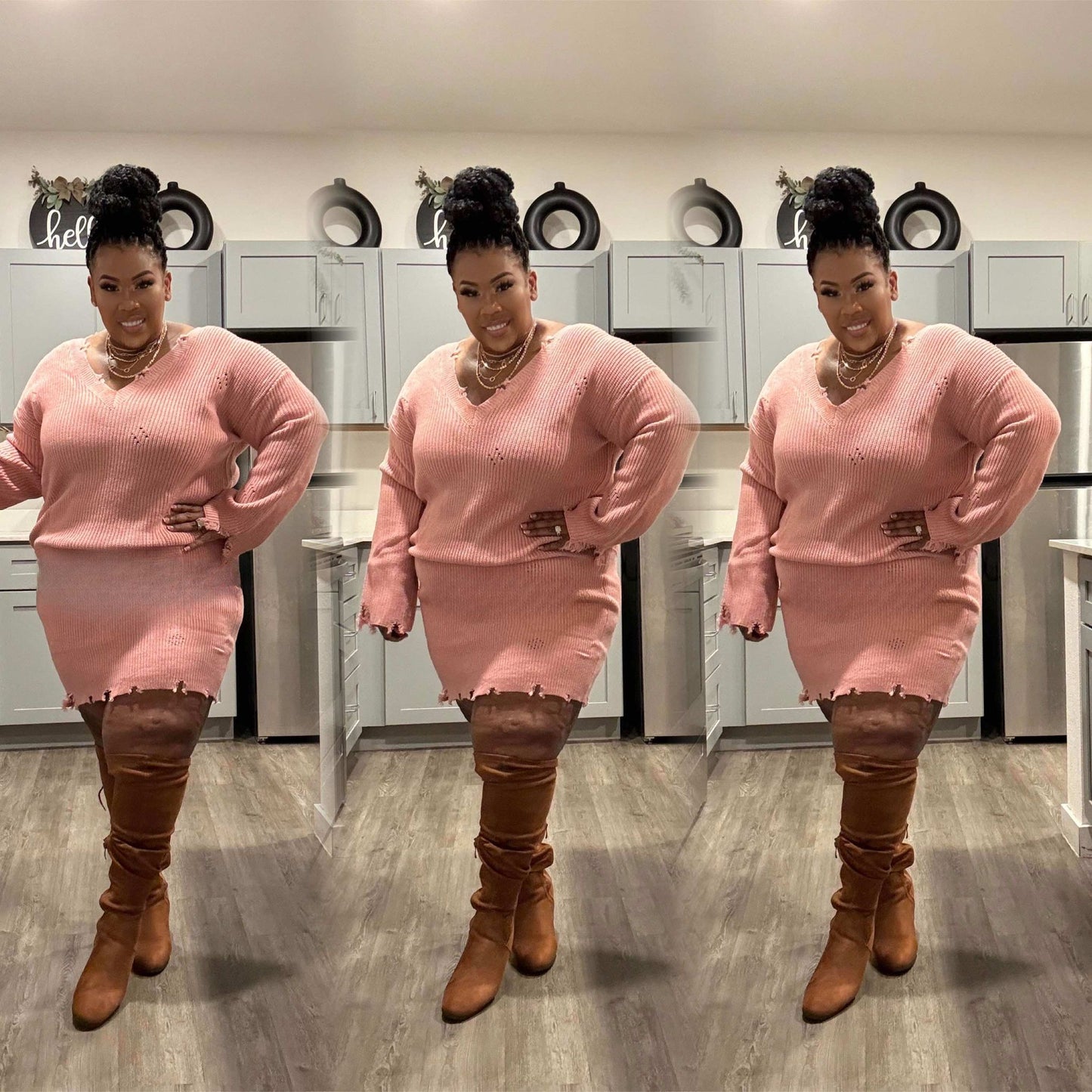 PLUS SIZE OVERSIZE DESTROYED SWEATER DRESS-MAUVE