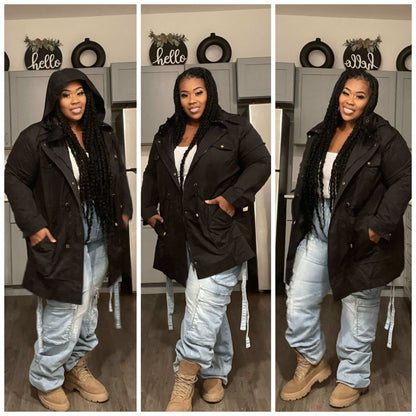 PLUS SIZE HOODED CARGO JACKET