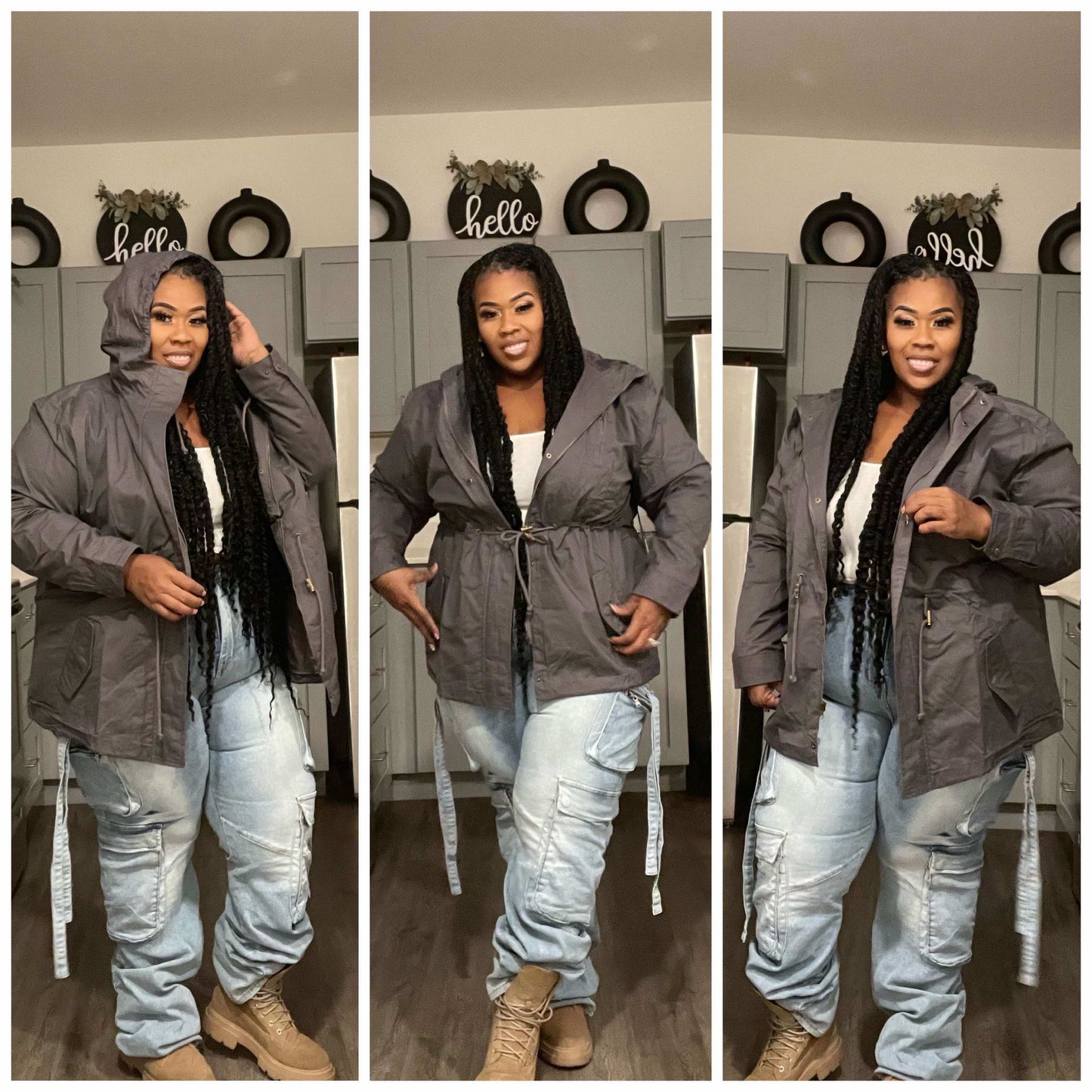 PLUS SIZE HOODED CARGO JACKET