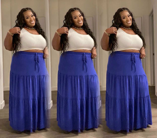 TIERED RUFFLE MAXI SKIRT-ROYAL BLUE