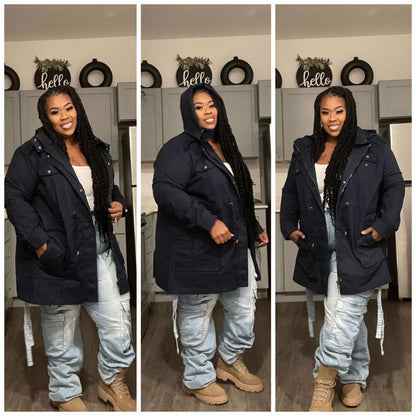 PLUS SIZE HOODED CARGO JACKET