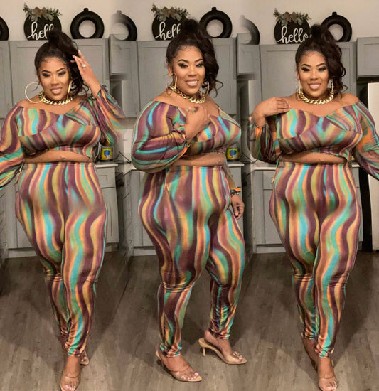 PLUS MULTI COLOR WAVY PRINT 2 PIECE LEGGING SET