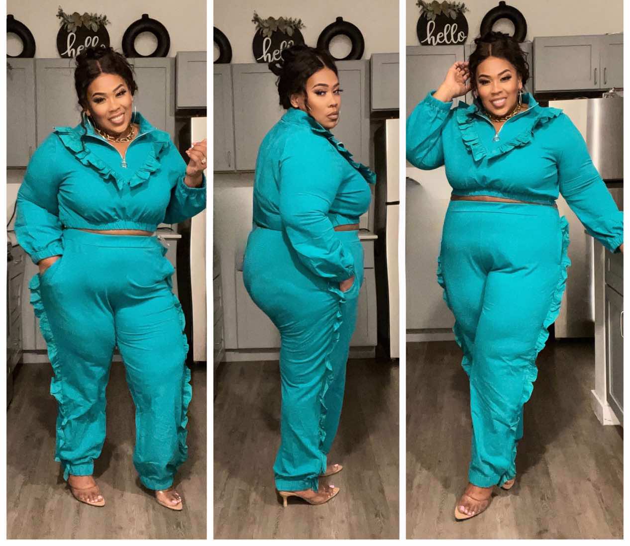 PLUS SIZE RUFFLE 2-PIECE JOGGER SET