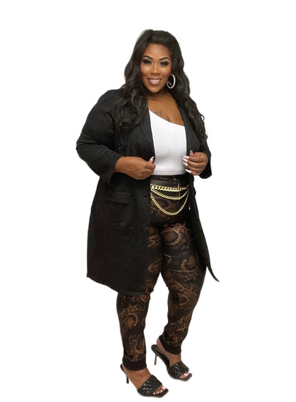 BLACK PLUS SIZE LONG DOUBLE BUTTON BLAZER/JACKET