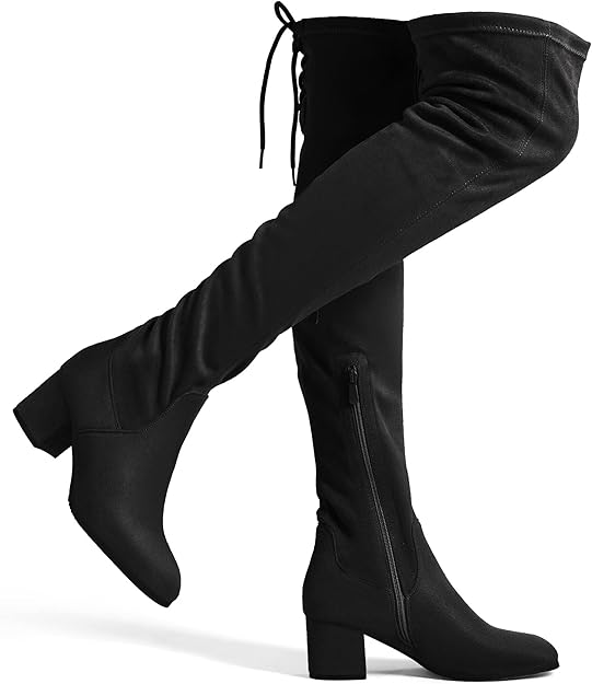 FAUX SUEDE STRETCHY OVER THE KNEE BOOTS-BLACK