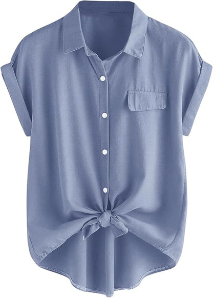 PLUS SIZE BLUE BUTTON UP TOP