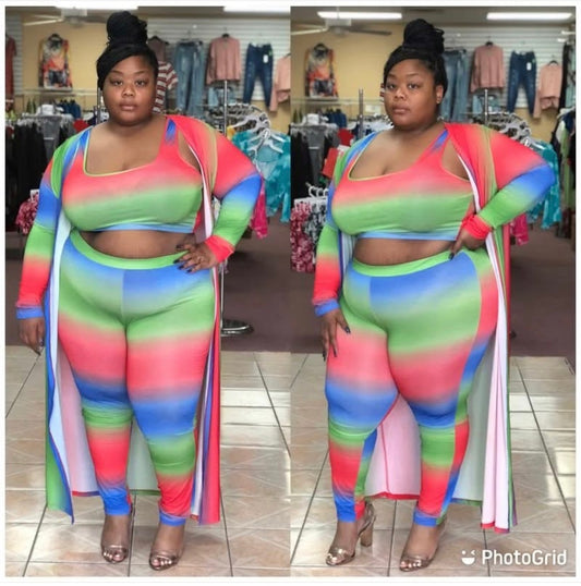 PLUS SIZE 3 PIECE SET-RED/GREEN/BLUE