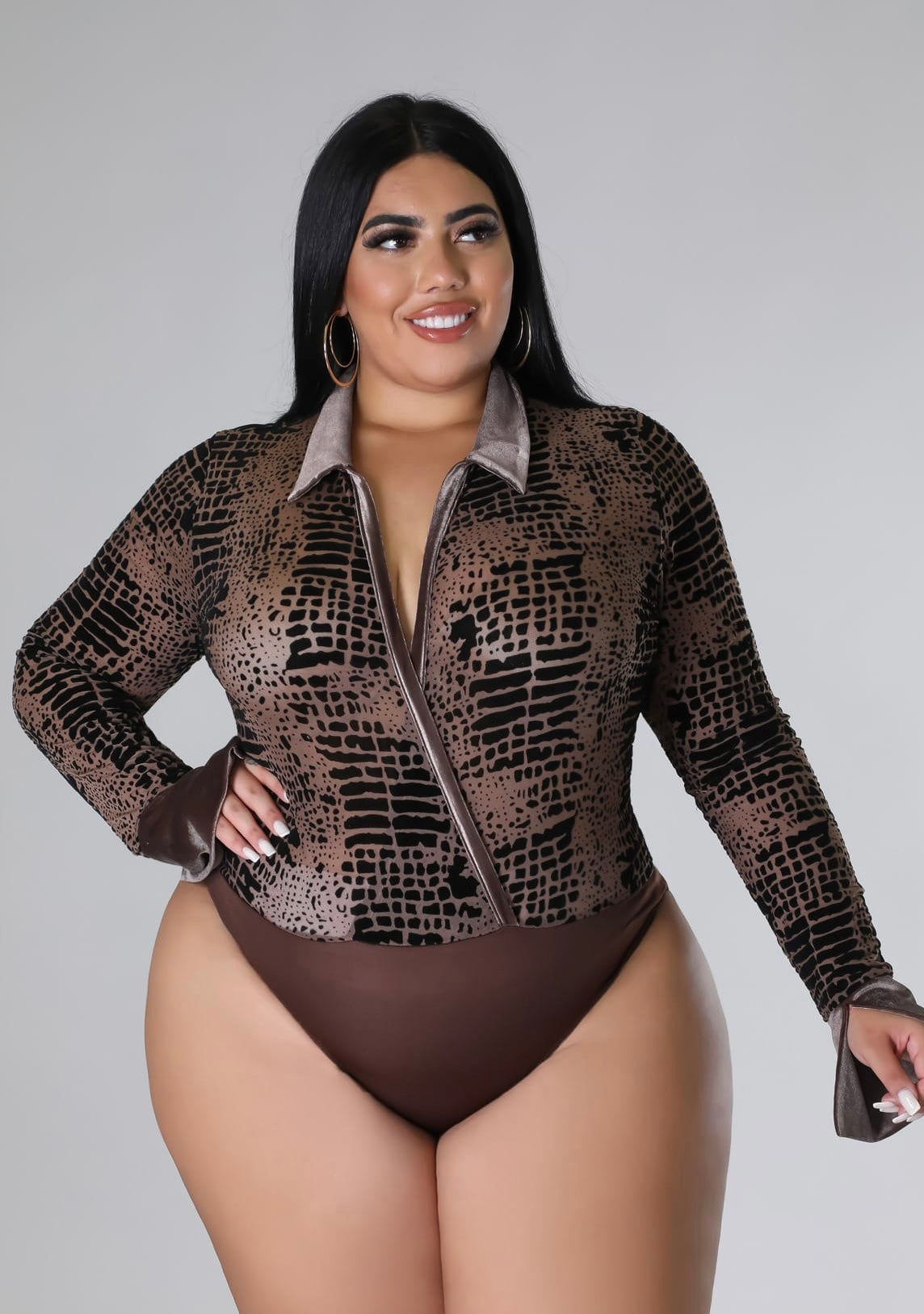 2-PIECE BROWN MIX BODYSUIT & PANT SET