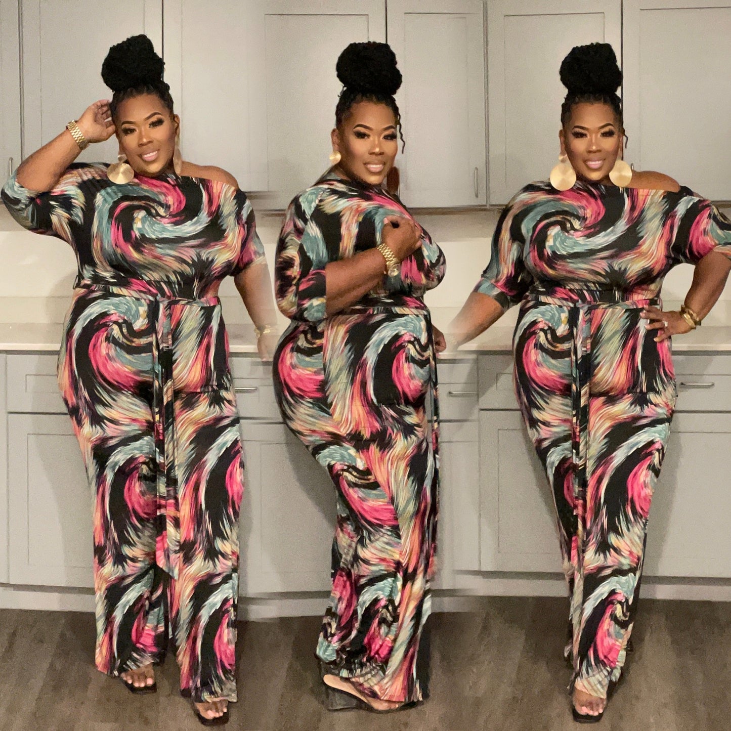 SWIRLY MULTI PRINTED JUMPSUIT W/BELT