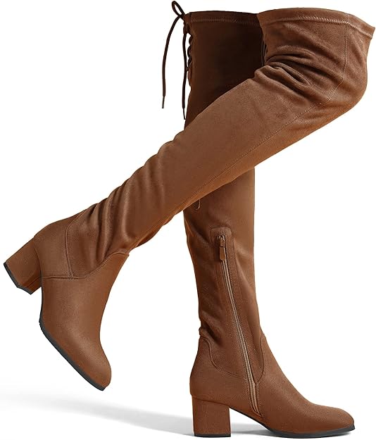 FAUX SUEDE STRETCHY OVER THE KNEE-CAMEL