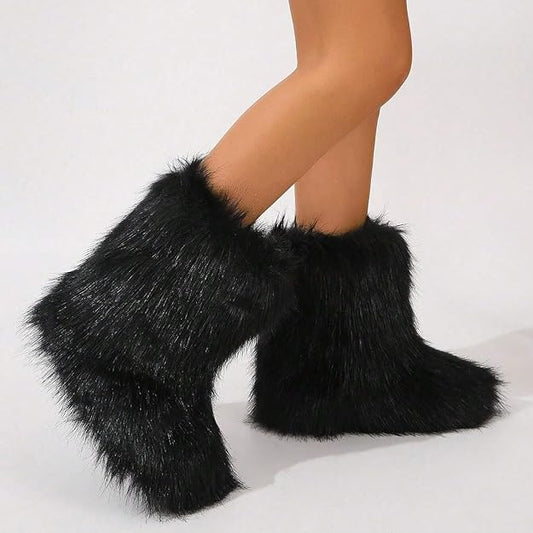 BLACK FURRY PULL ON BOOTS