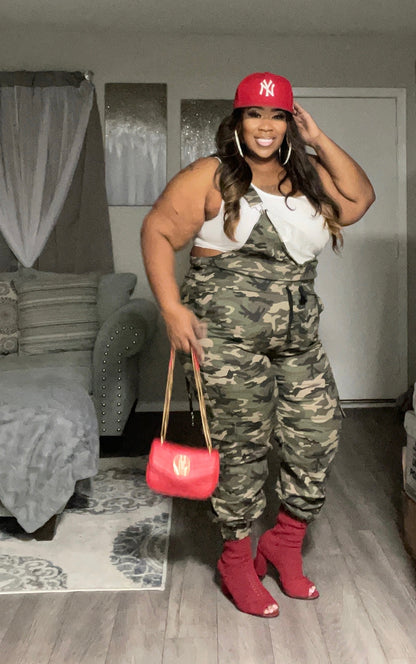 PLUS SIZE CAMO OVERALL JUMPSUIT