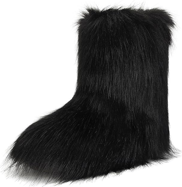 BLACK FURRY PULL ON BOOTS