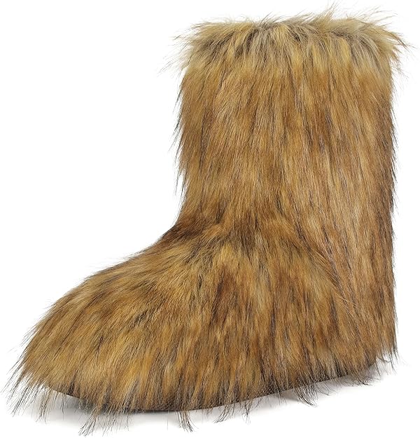 BROWN FURRY PULL ON BOOTS