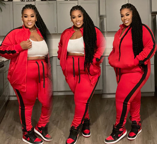 2-PIECE STRIPED SIDE TRACKSUIT-RED/BLACK