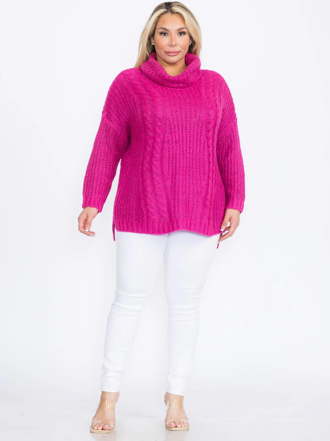 PULLOVER TURTLE NECK SWEATER-FUSCHIA