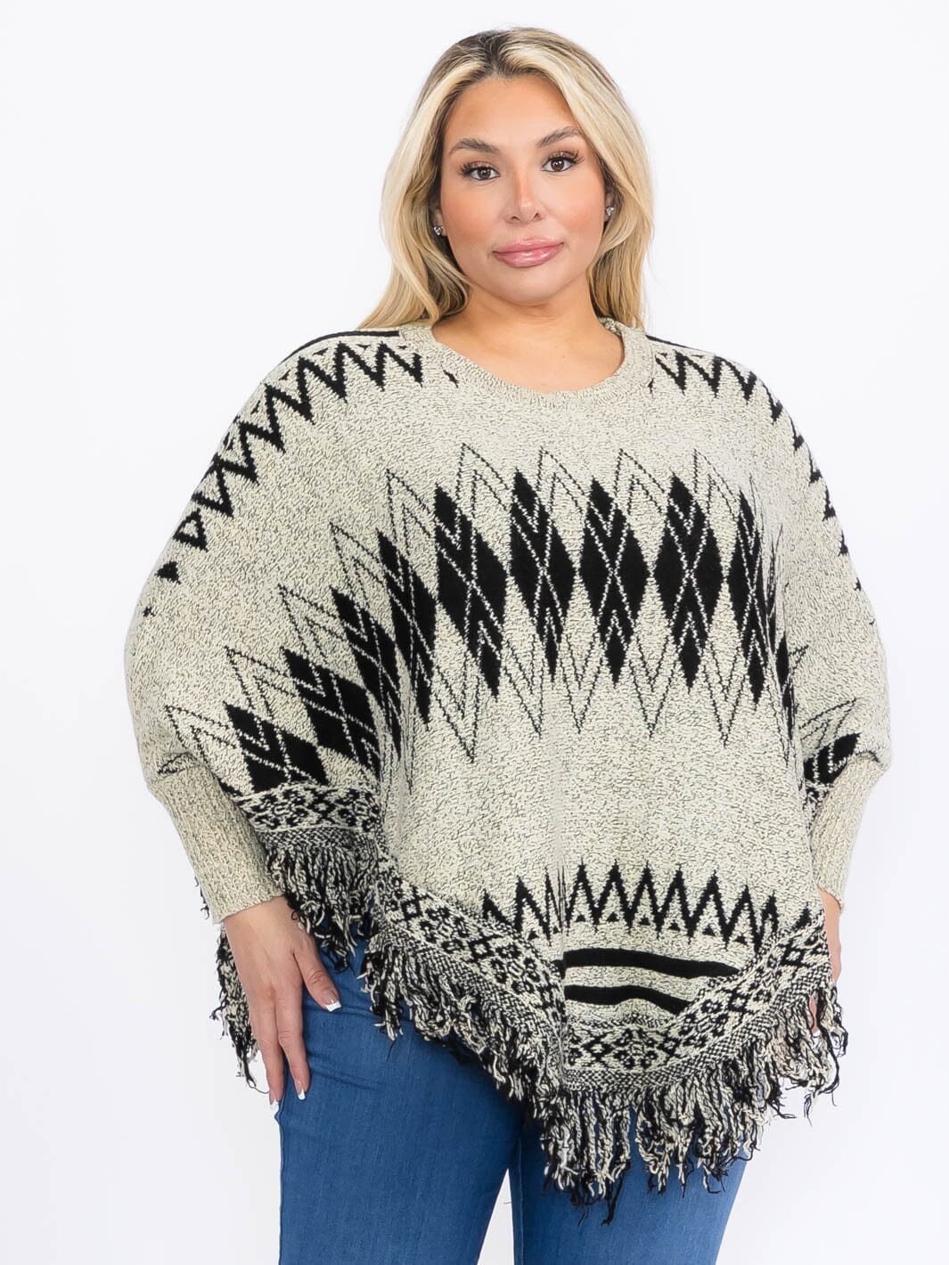 PULLOVER COLORBLOCK PRINTED PONCHO