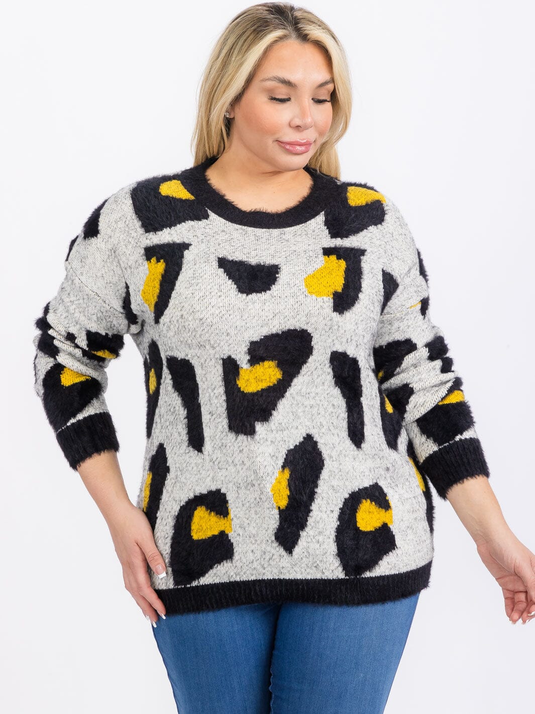 PULLOVER COLORBLOCK ANIMAL PRINT SWEATER