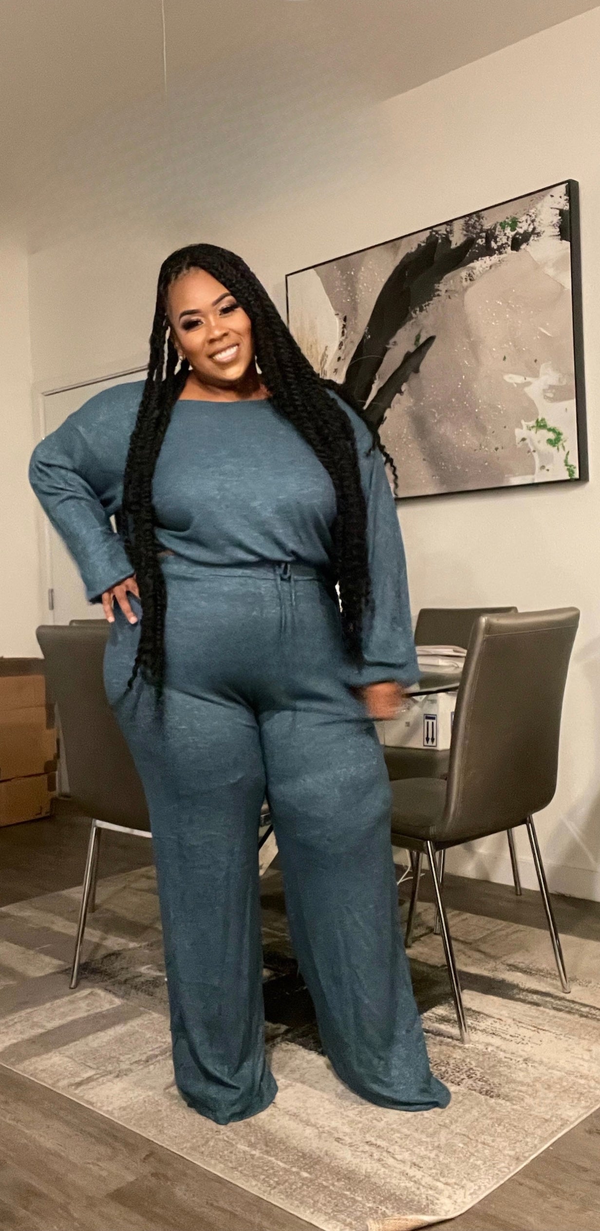 PLUS SIZE 2-PIECE HACI WIDE LEG PANT SET-TEAL