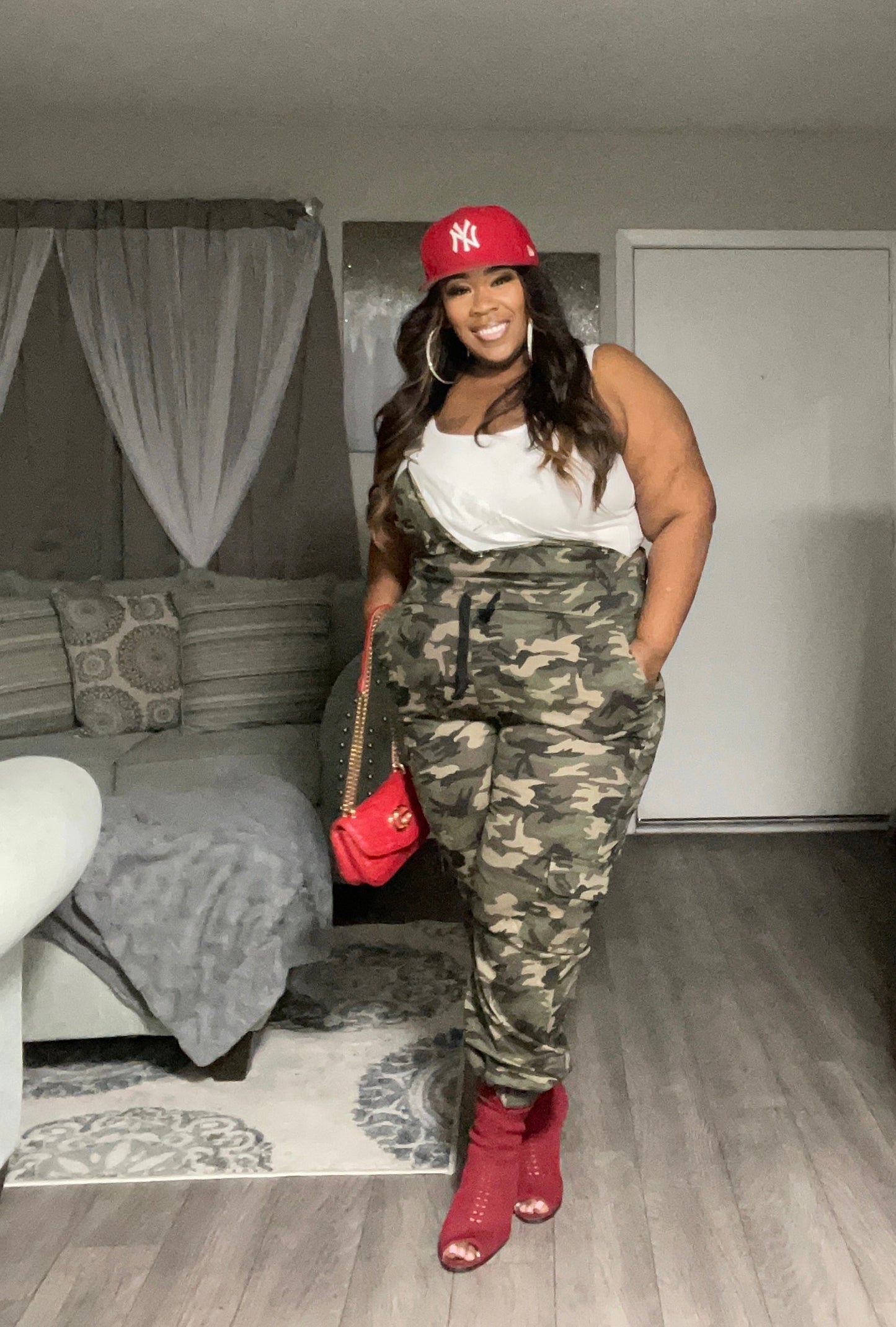 PLUS SIZE CAMO OVERALL JUMPSUIT