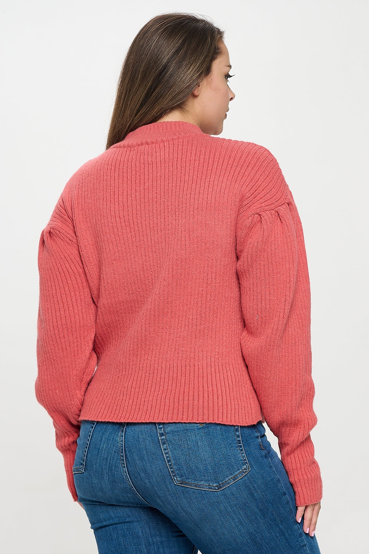 PLUS SIZE CREW NECK PEARL DETAIL RIB SWEATER