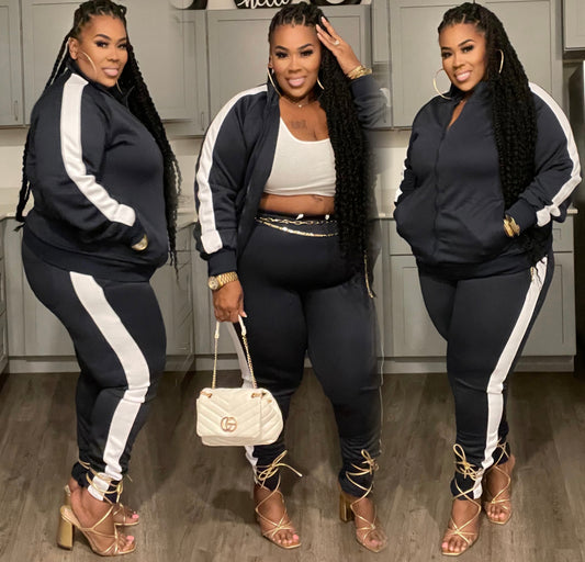 2-PIECE STRIPED SIDE TRACKSUIT-NAVY BLUE/WHITE