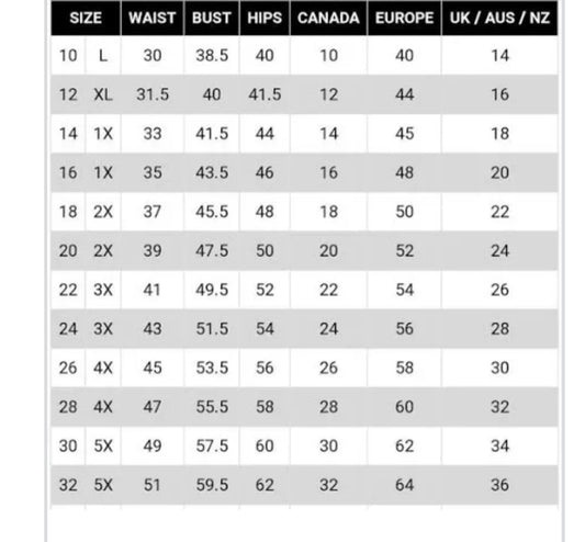 STANDARD SIZING CHART