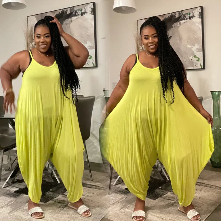 PLUS SIZE HAREM JUMPSUIT -neon yellow-16