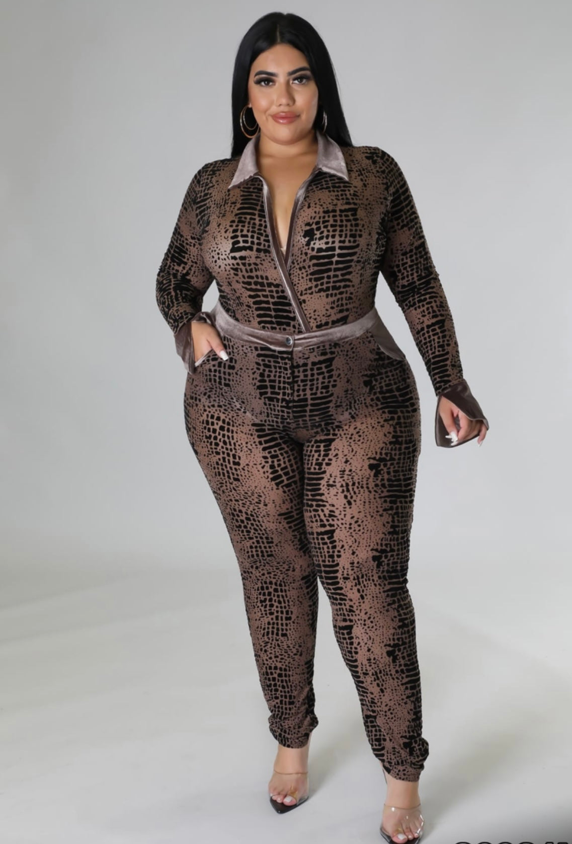 2-PIECE BROWN MIX BODYSUIT & PANT SET