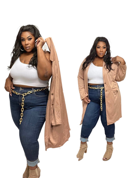 CAMEL PLUS SIZE LONG DOUBLE BUTTON BLAZER/JACKET