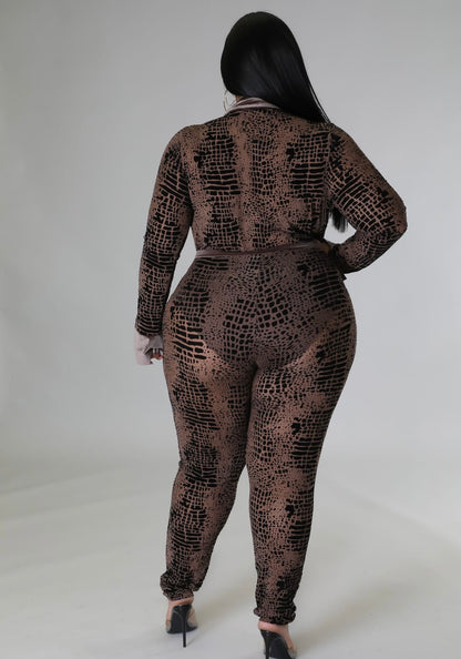 2-PIECE BROWN MIX BODYSUIT & PANT SET