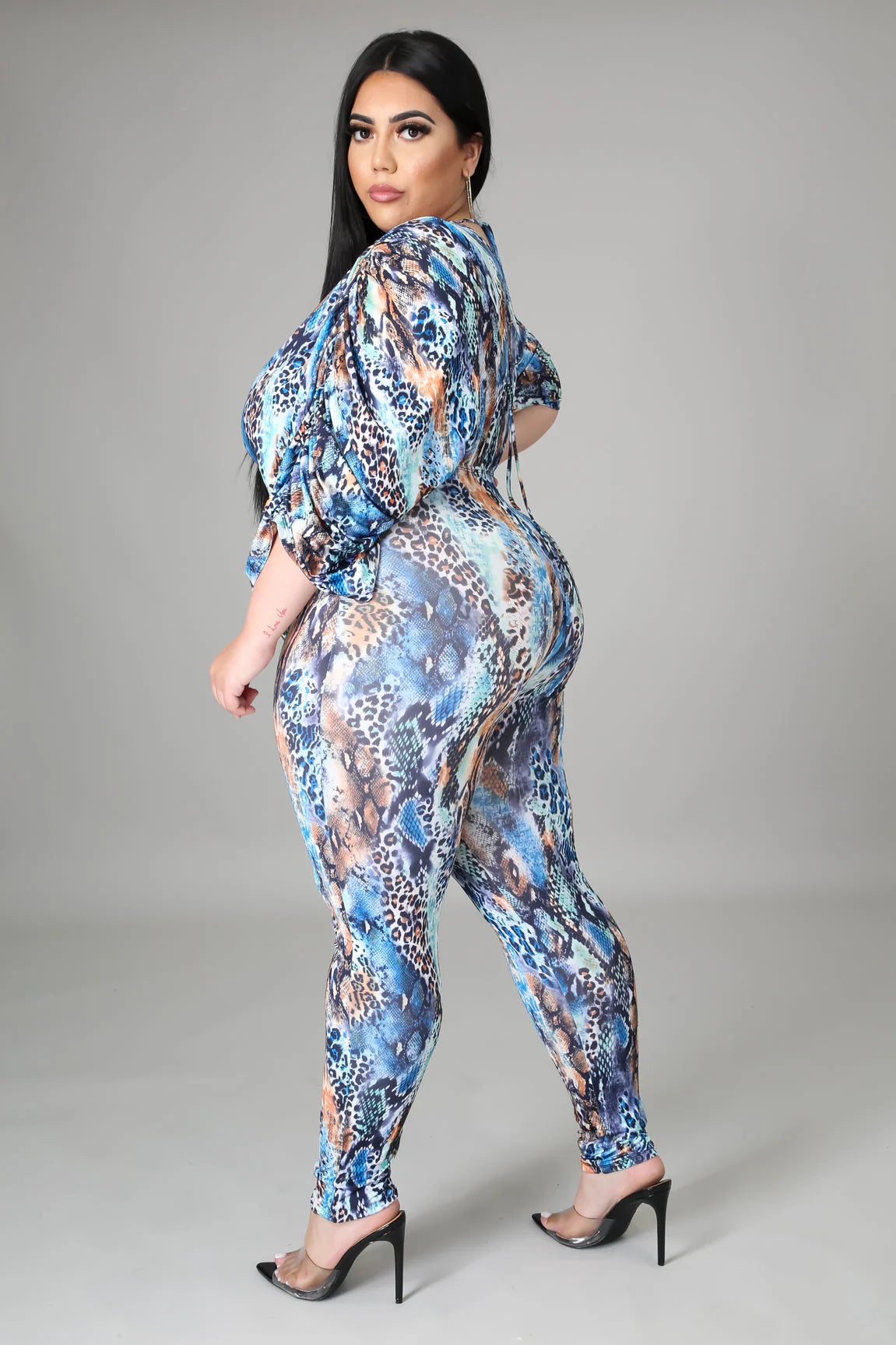 SEXY PLUNGE FRONT/BACK ANIMAL PRINTED JUMPSUIT