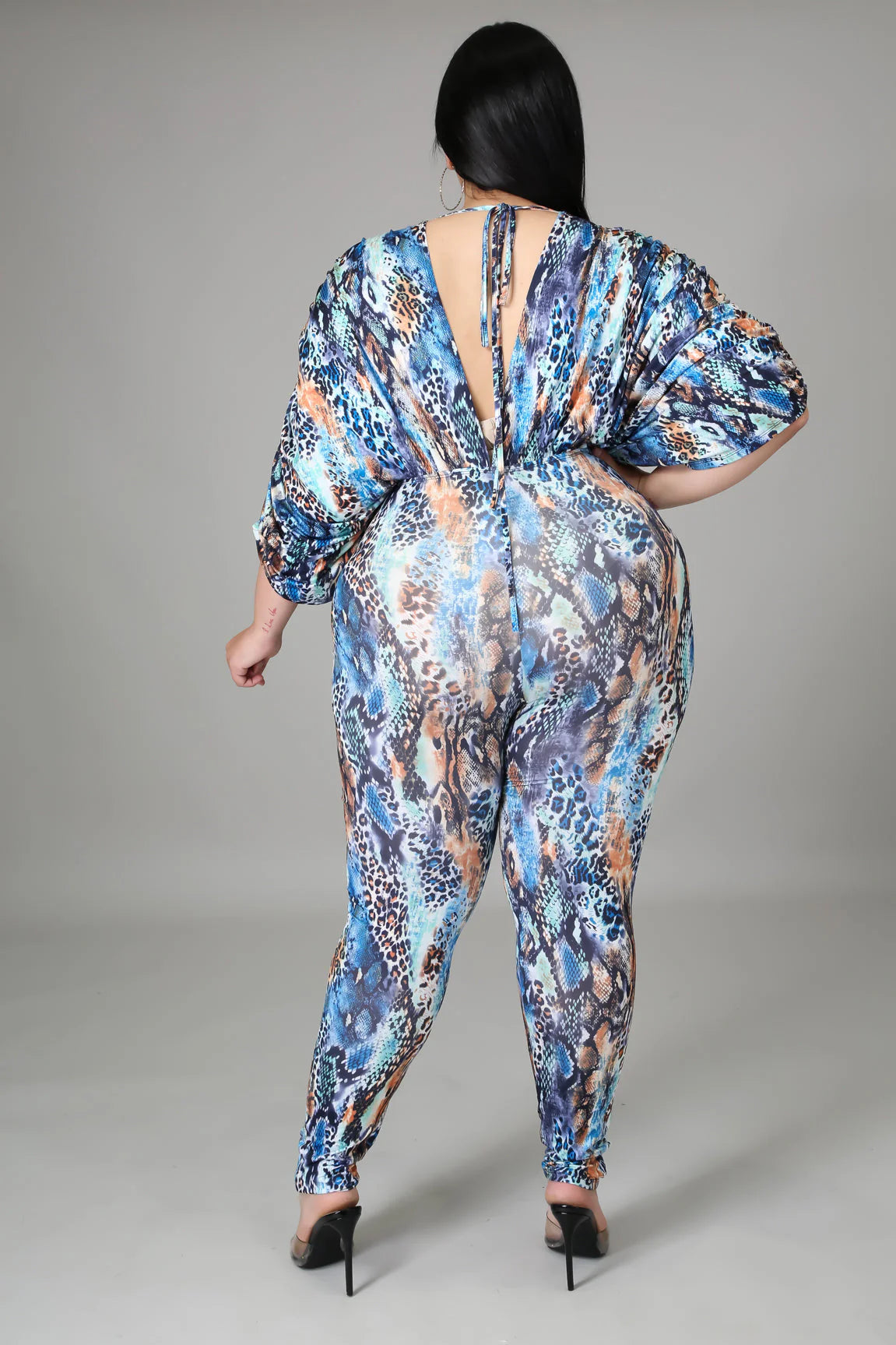 SEXY PLUNGE FRONT/BACK ANIMAL PRINTED JUMPSUIT